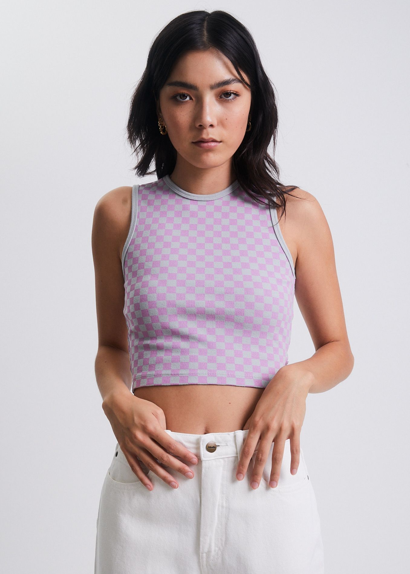Afends Carlo - Recycled Check Ribbed Tank - Candy Check Candy check