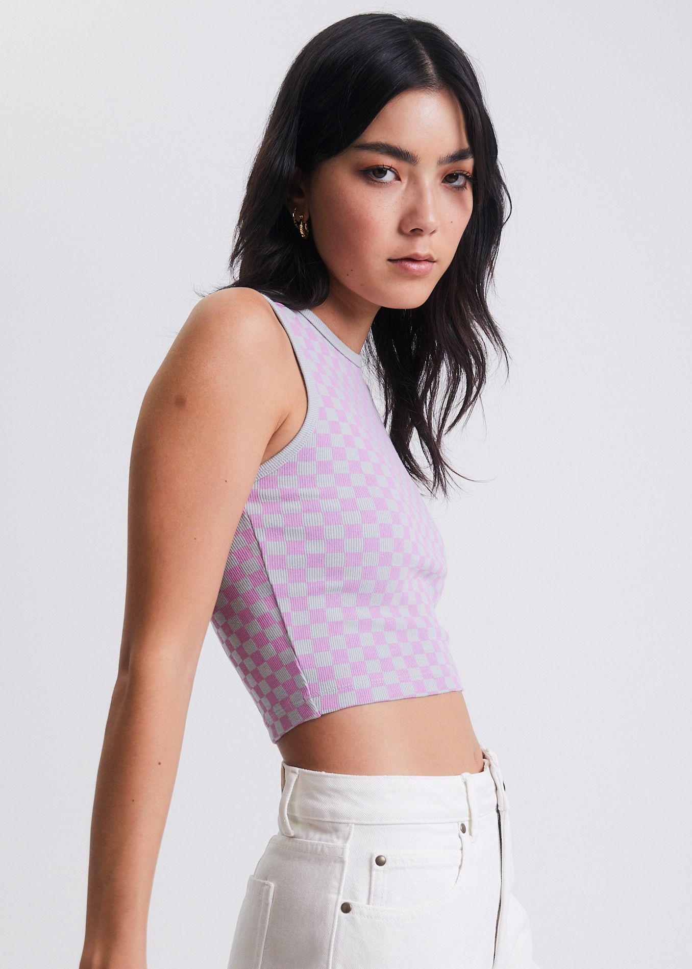 Afends Carlo - Recycled Check Ribbed Tank - Candy Check Candy check