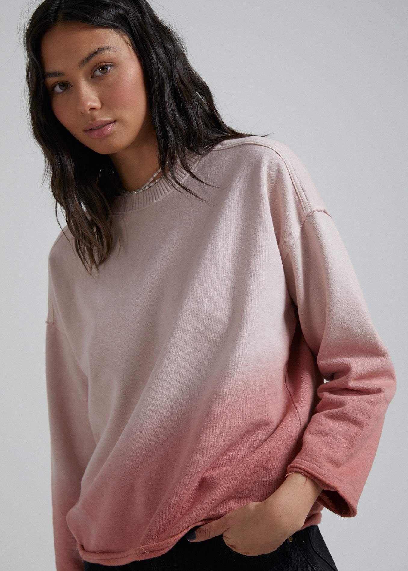 Afends Gretal - Hemp Oversized Crew Neck - Ash Pink Dip Dye Ash pink dip dye