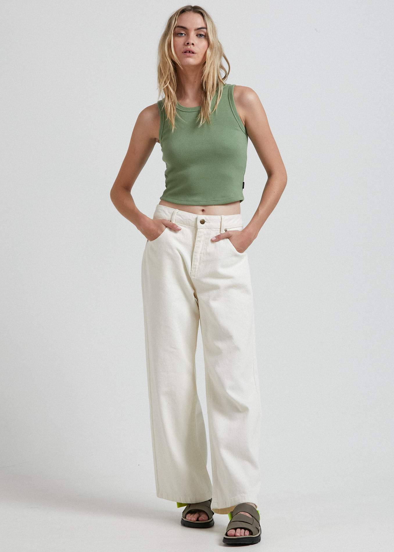 Afends Jasmin - Hemp Ribbed Tank - Grey Marle Moss
