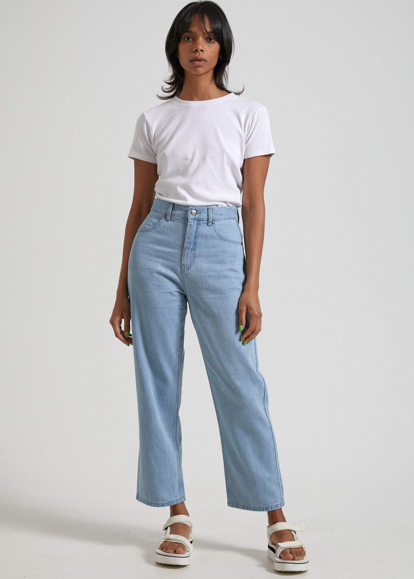 Afends Shelby - Hemp Denim High Waist Wide Leg Jeans - Indigo Rinse Stone blue