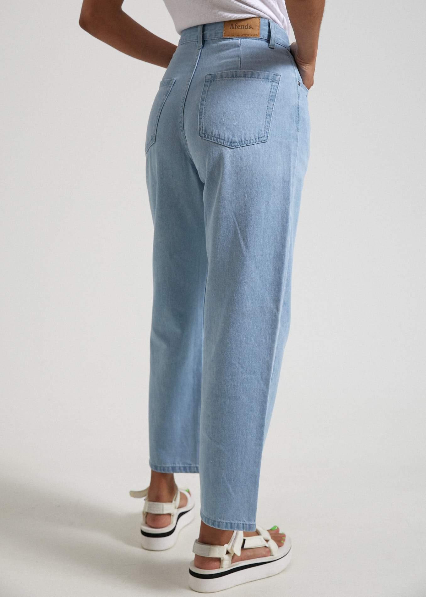 Afends Shelby - Hemp Denim High Waist Wide Leg Jeans - Indigo Rinse Stone blue