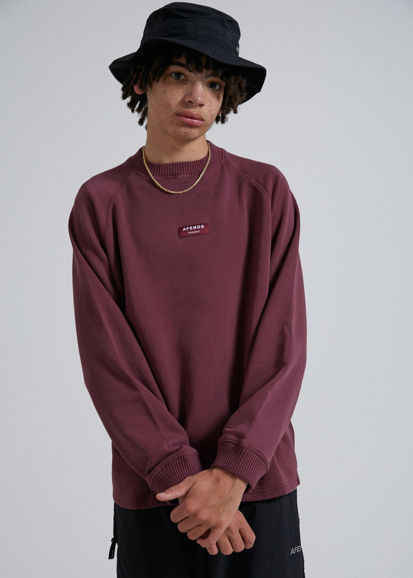 Afends Society - Unisex Raglan Crew Neck - Stone Black Wine