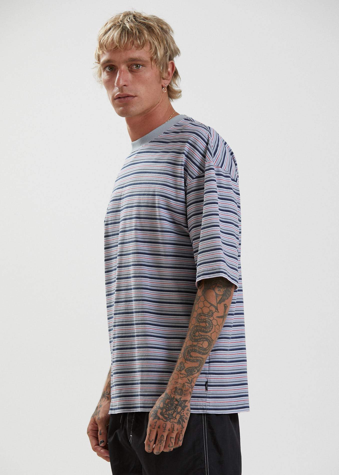 Afends Surplus - Reycled Stripe Oversized T-Shirt - Shadow Shadow