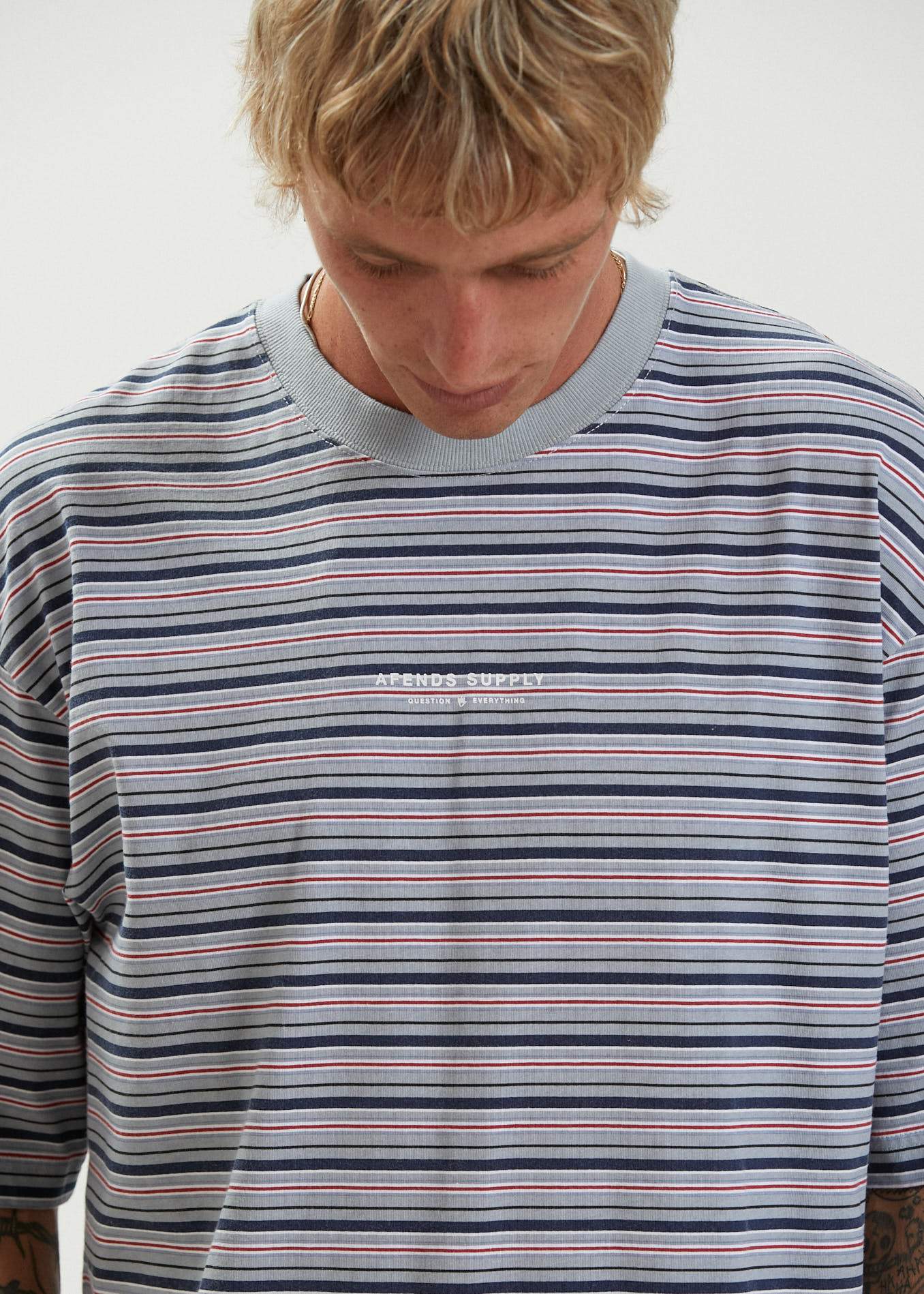 Afends Surplus - Reycled Stripe Oversized T-Shirt - Shadow Shadow
