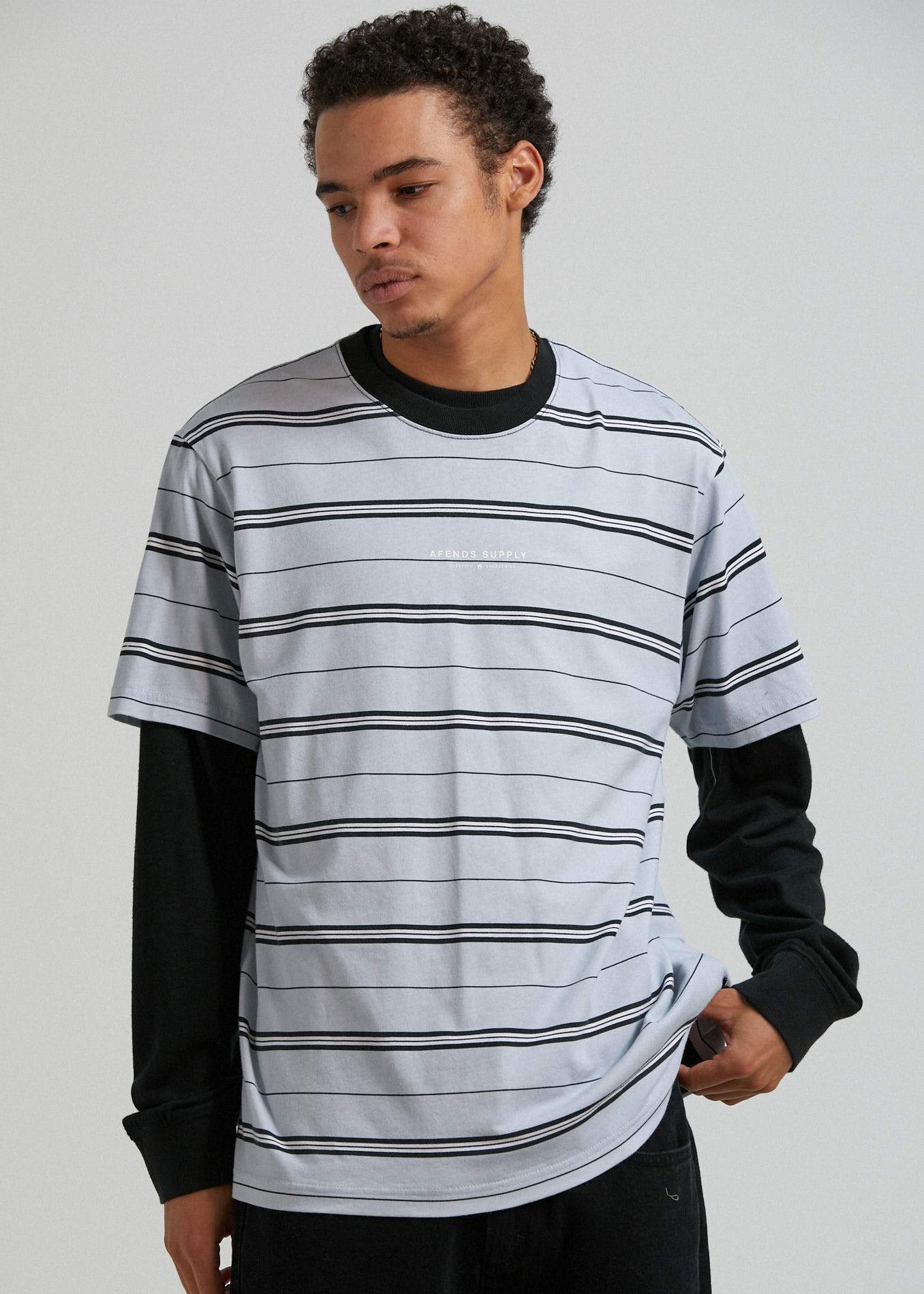 Afends Transit - Recycled Stripe Retro Fit T-Shirt - Glacier Glacier