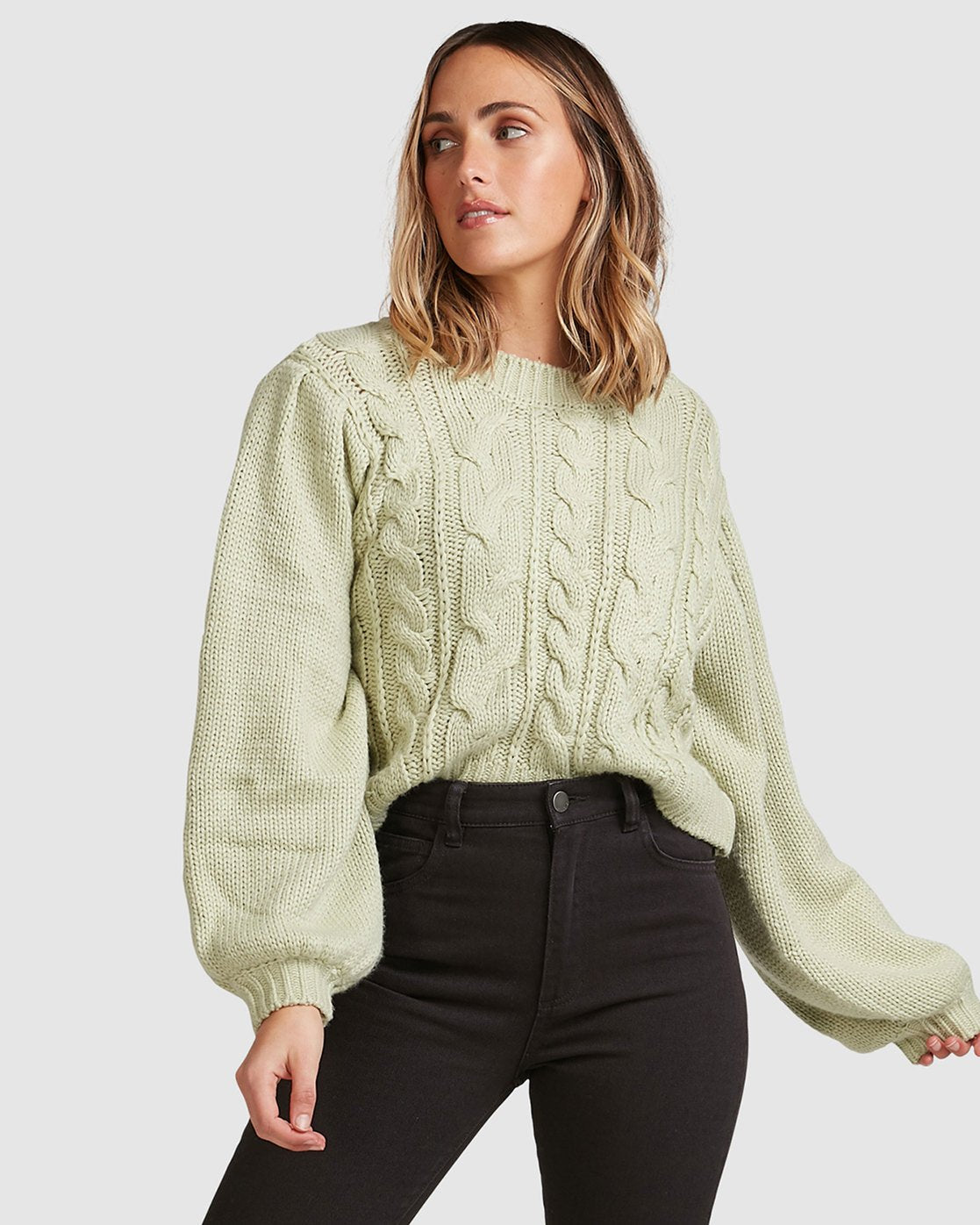 Billabong Bluesday Cable Knit Crew Leaf green