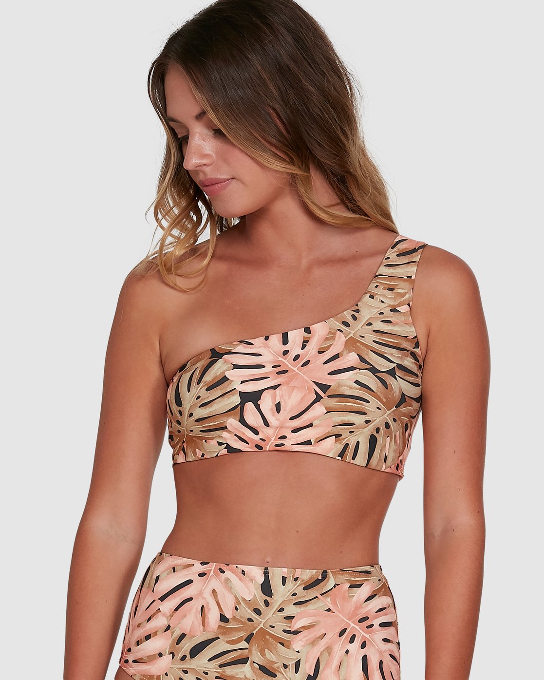 Billabong Hula Palm One Shoulder Crop Bikini Top Off black