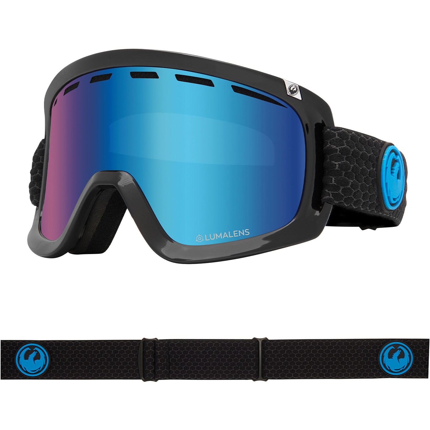 Dragon D1 OTG Snow Goggles 2023 Split Lumalens Blue Ion Lens With Lumalens Amber Lens