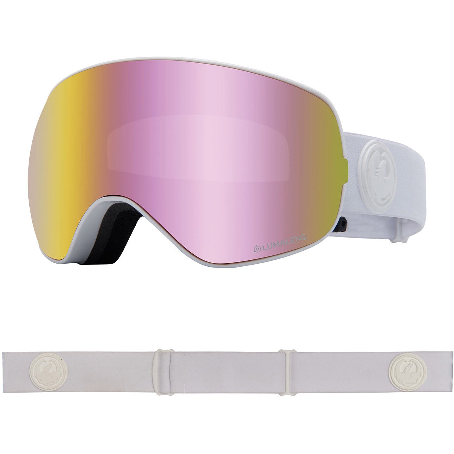Dragon X2S Snow Goggles 2023 Whiteout Lumalens Pink Ion Lens with Lumalens Dark Smoke Lens