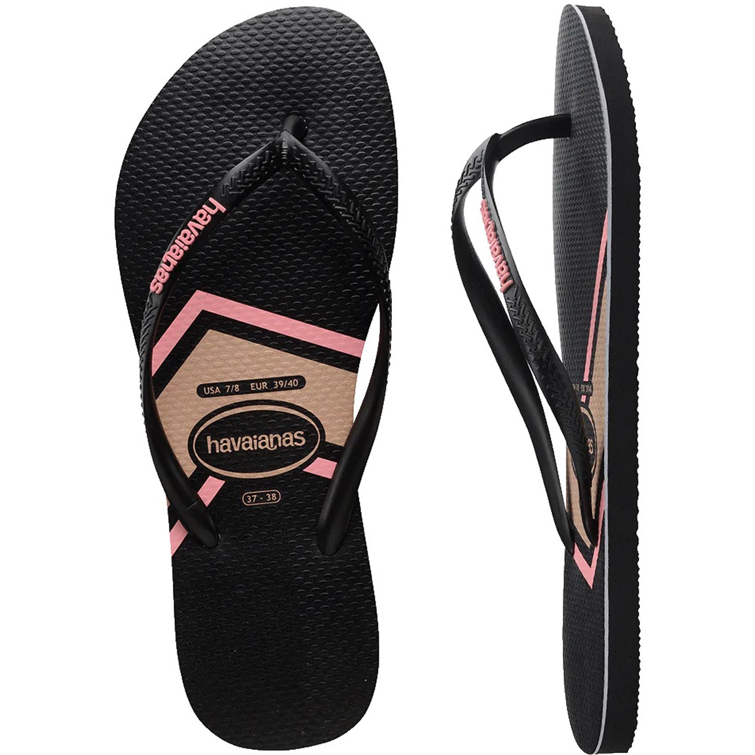 Slim Print Zig Zag Thongs Black Pink
