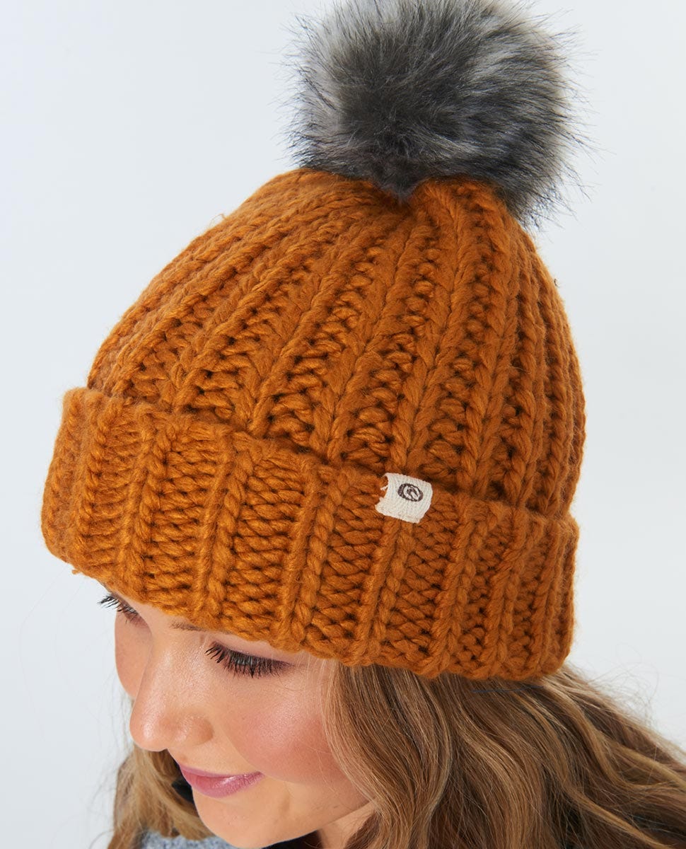 Rip Curl Chunky Fur Pom-Pom Beanie Honey