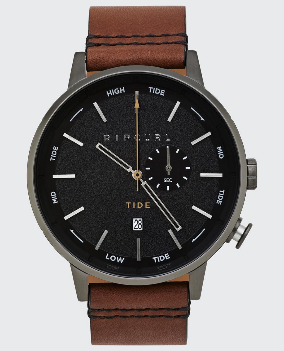 Rip Curl Detroit Analogue Leather Tide Watch Gunmetal