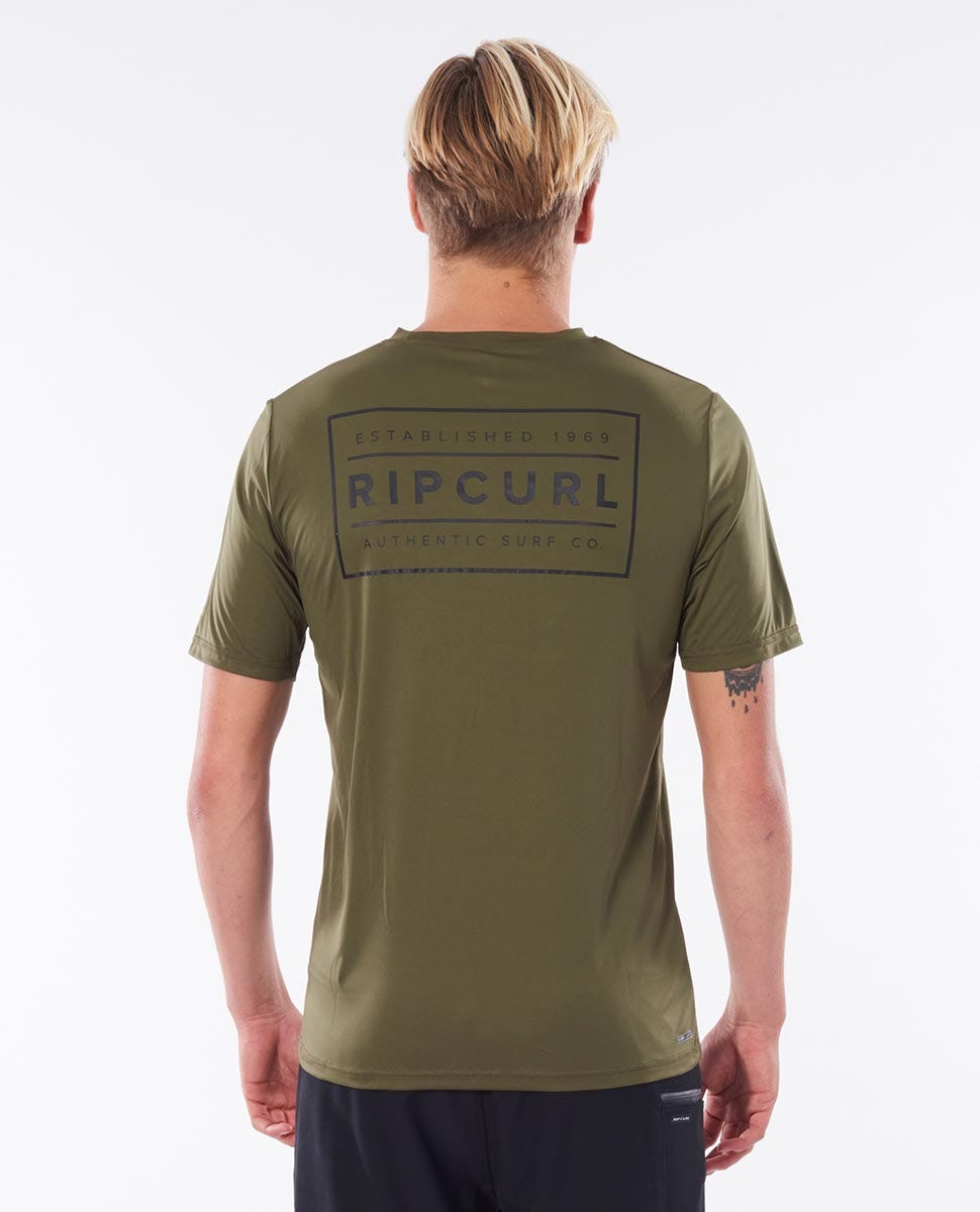 Rip Curl Driven Box Short Sleeve UV Tee Rash Vest Khaki
