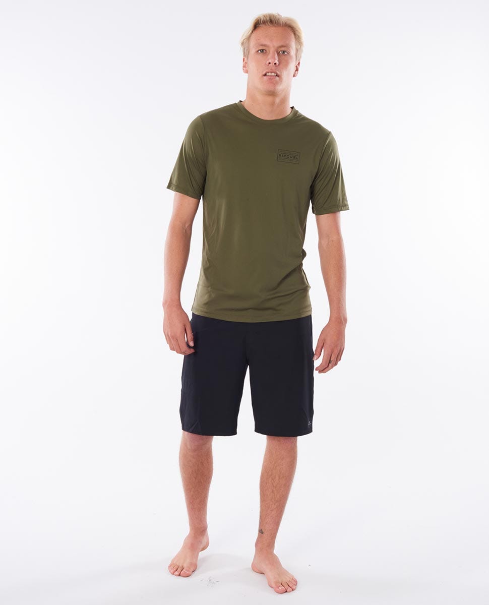 Rip Curl Driven Box Short Sleeve UV Tee Rash Vest Khaki