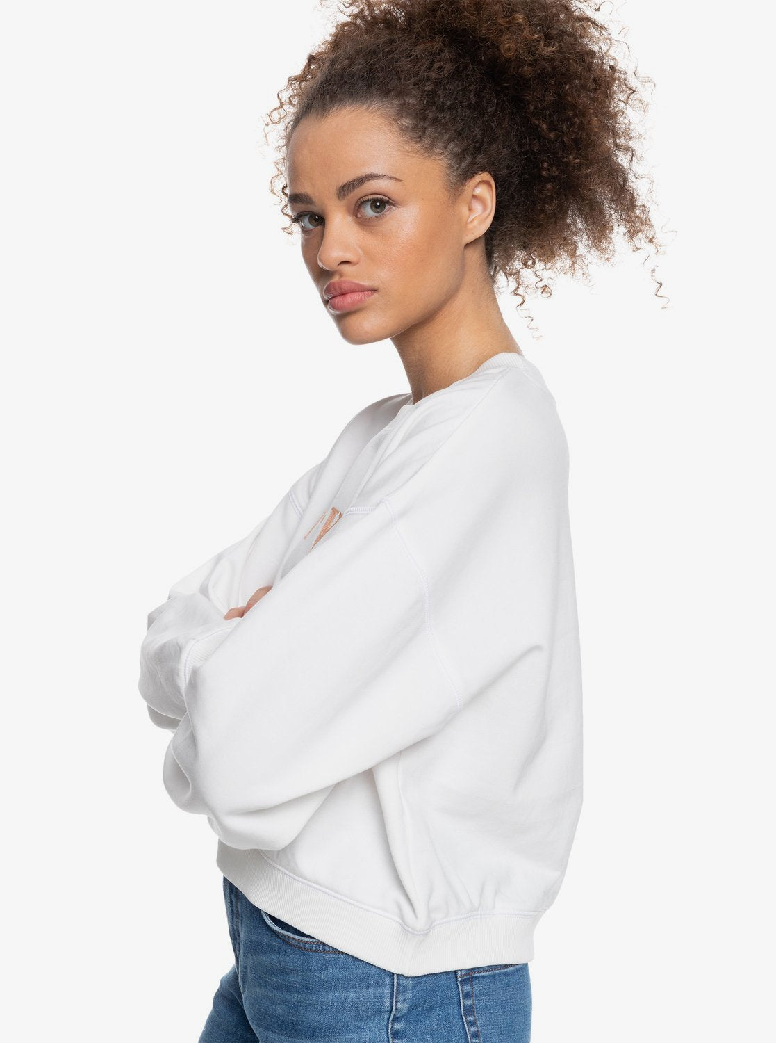 Roxy Womens Break Away Organic Fleece Jumper Snow white