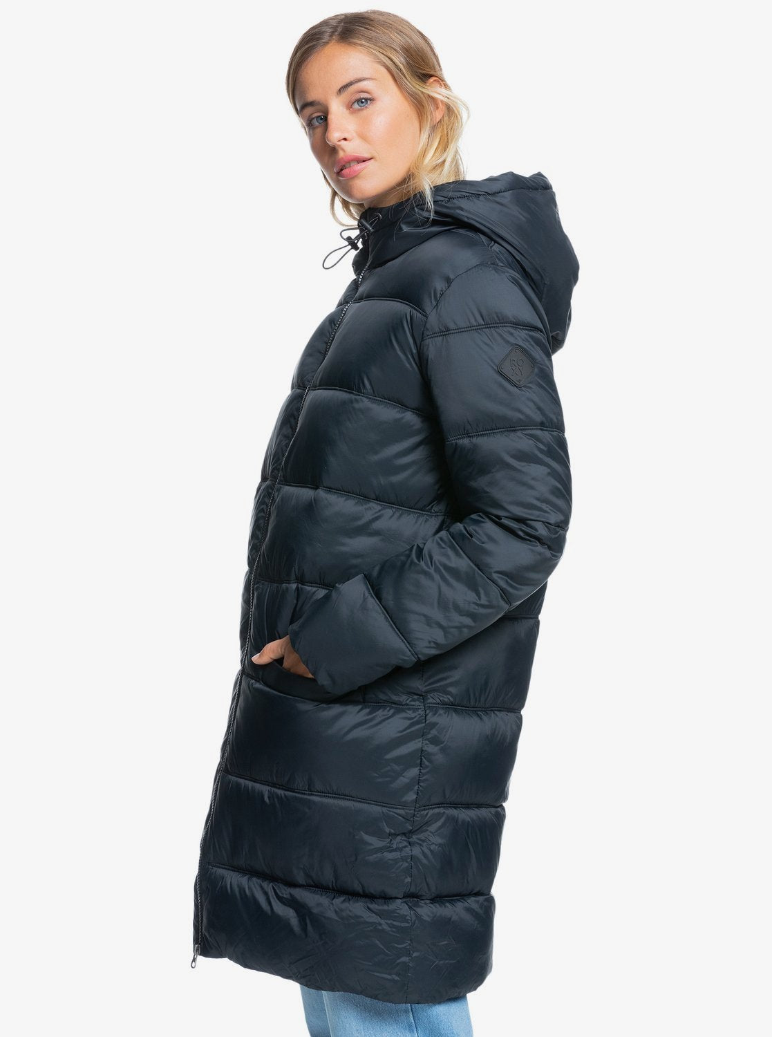 Roxy Womens Crest Of The Wave Longline Hooded Puffer Jacket Anthracite