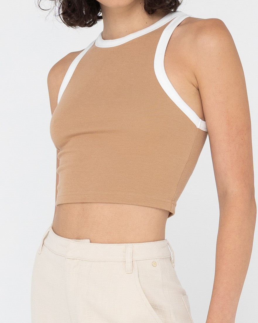 Rusty Everywhere Contrast Crop Racer Tank CAMEL