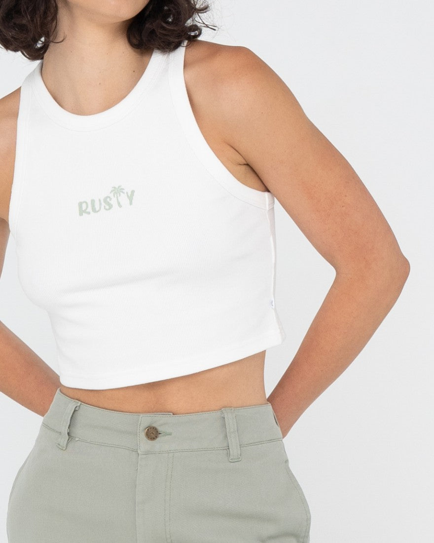 Rusty Rusty Palm Racer Tank WHITE