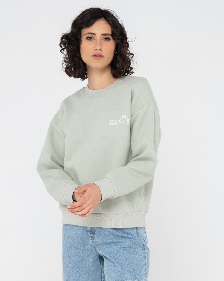 Rusty Rusty Palm Relaxed Crew Fleece PASTEL JADE