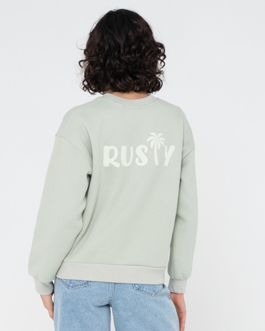Rusty Rusty Palm Relaxed Crew Fleece PASTEL JADE
