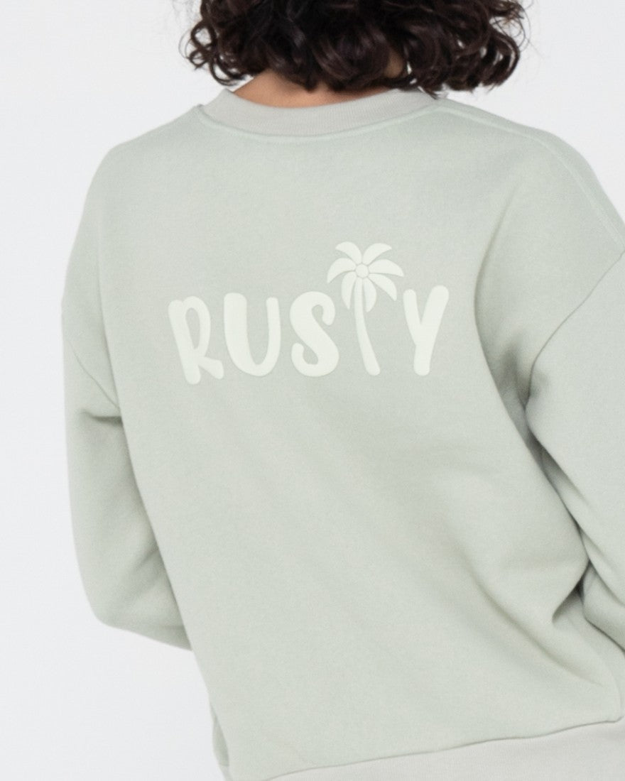 Rusty Rusty Palm Relaxed Crew Fleece PASTEL JADE