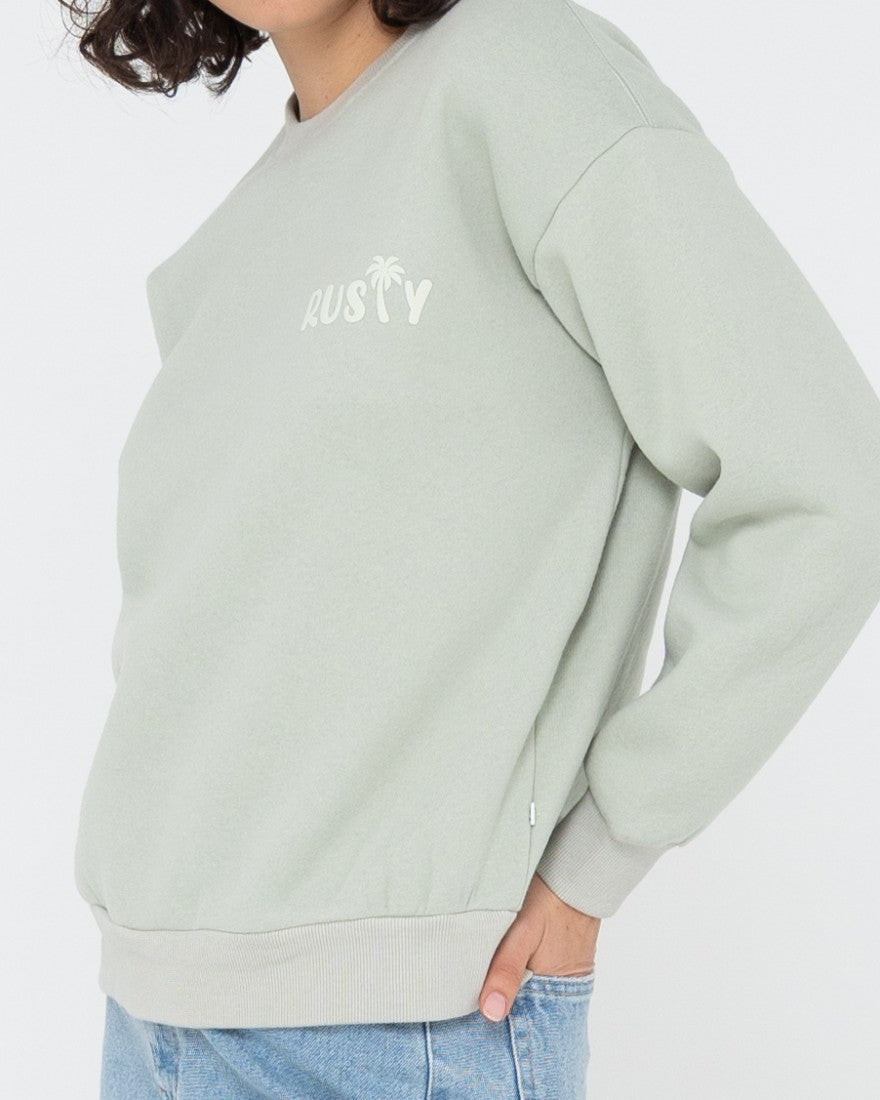 Rusty Rusty Palm Relaxed Crew Fleece PASTEL JADE