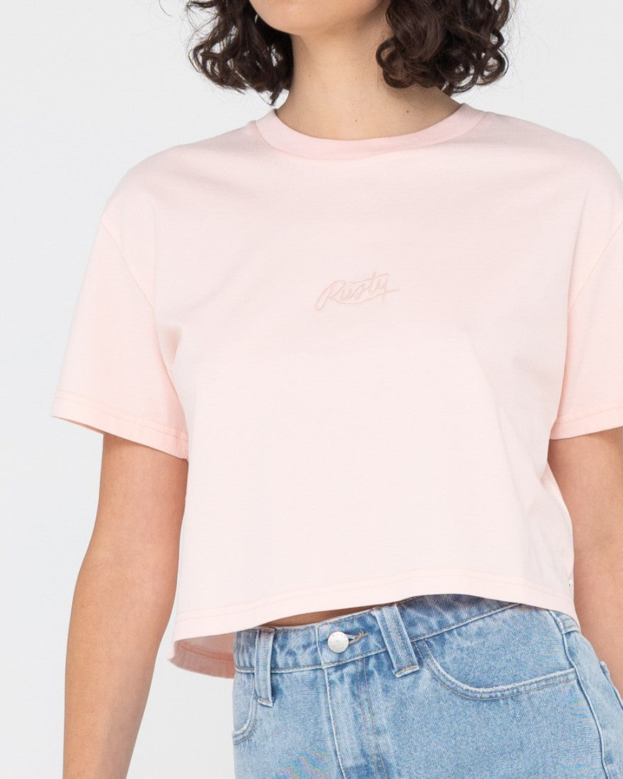 Rusty Rusty Script Relaxed Fit Crop Tee PASTEL PINK