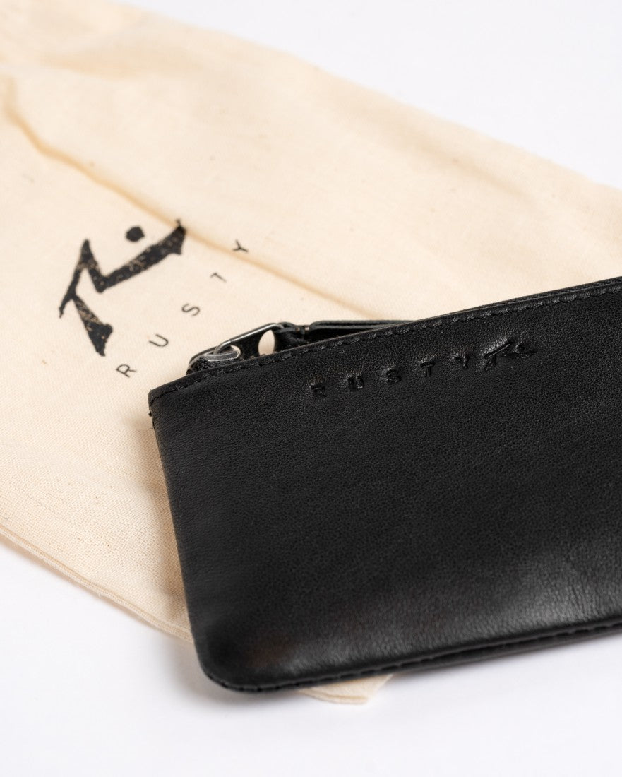 Rusty Warped Leather Card Holder BLACK