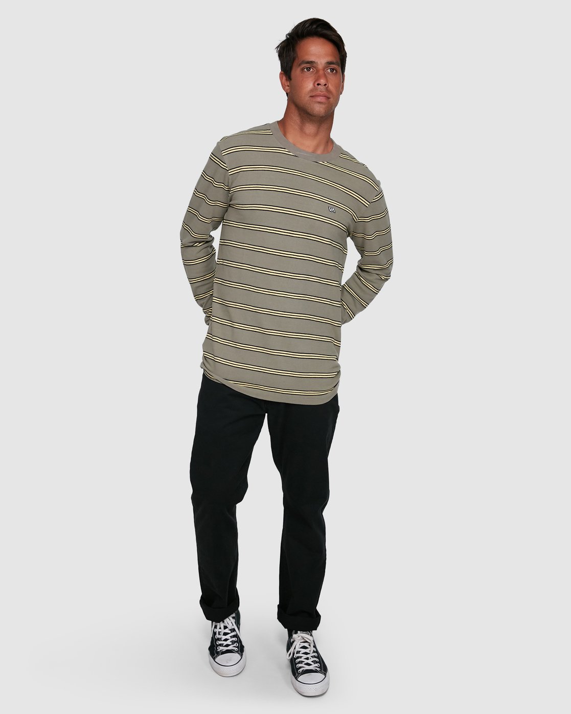 RVCA BLOOM PIQUE STRIPE LS TEE Aloe