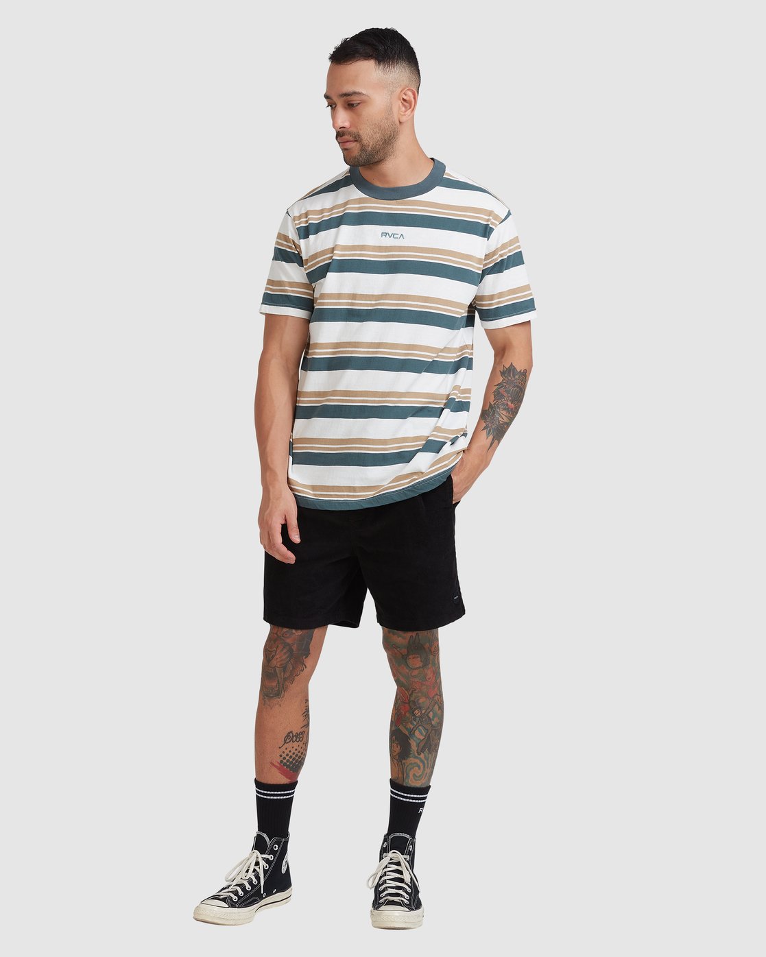 RVCA CURTIS STRIPE II SHORT SLEEVE TEE Natural