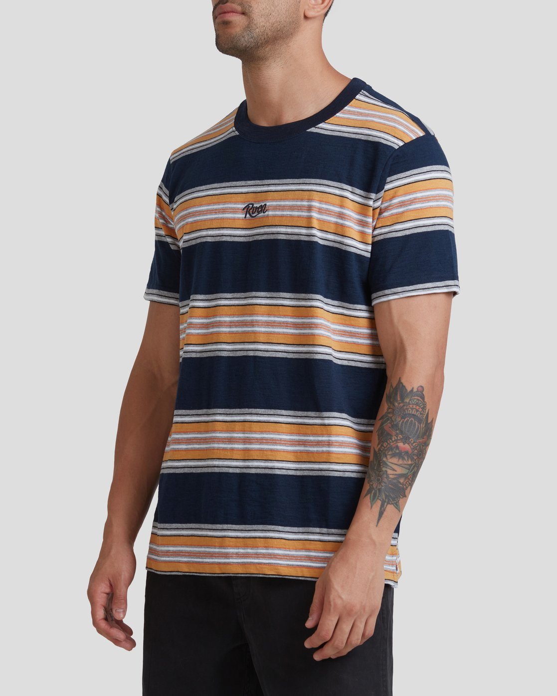 RVCA FRAGMENT STRIPE SHORT SLEEVE TEE NAVY MARINE