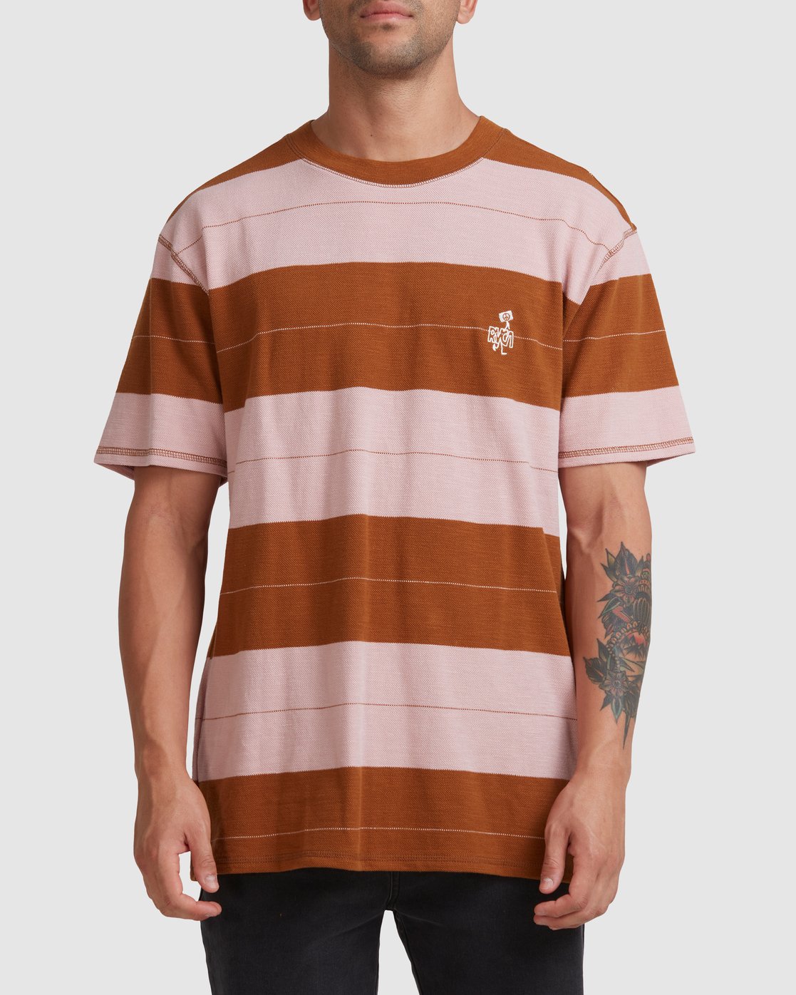 RVCA Peace March Stripe Short Sleeve Tee Camel