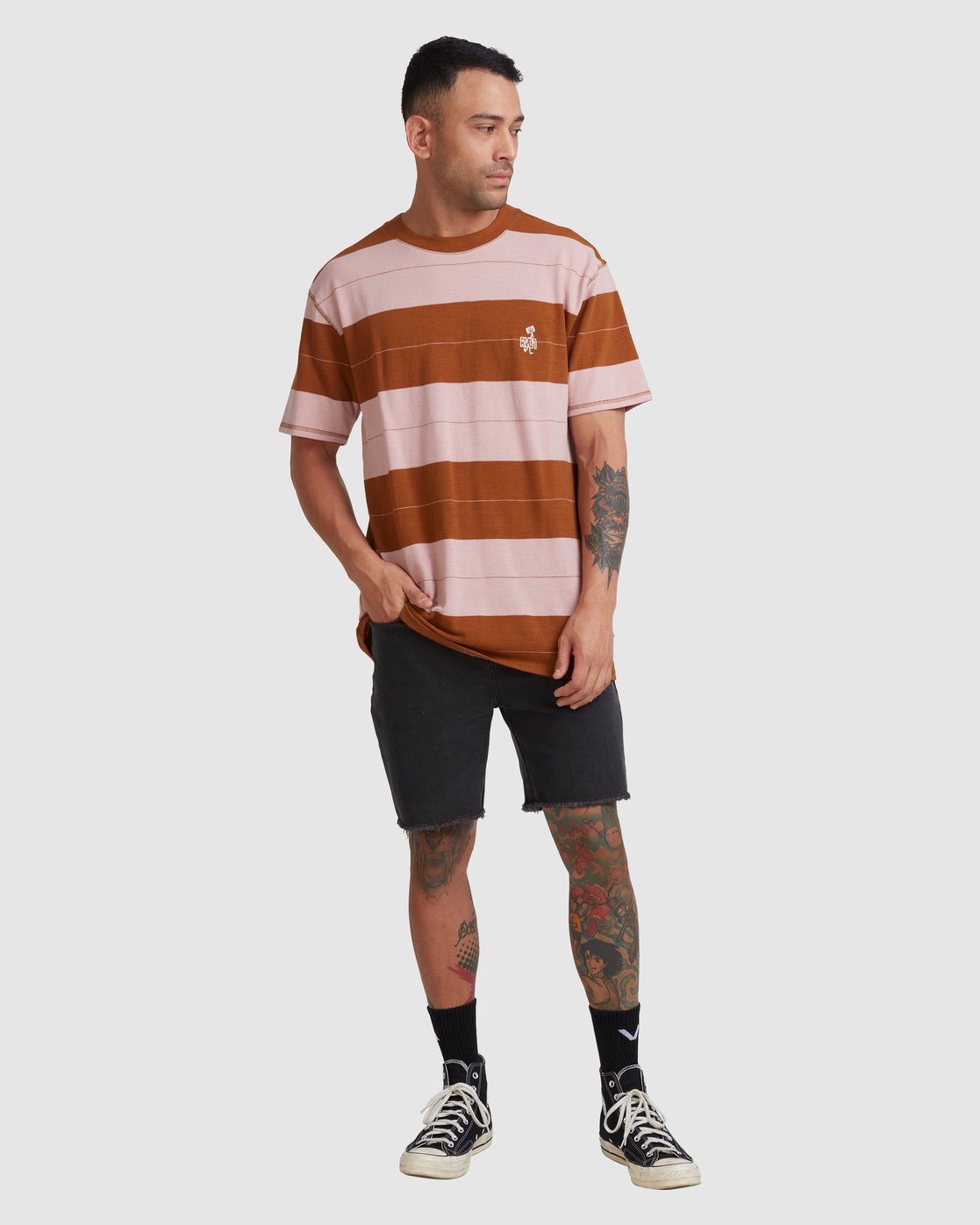 RVCA Peace March Stripe Short Sleeve Tee Camel