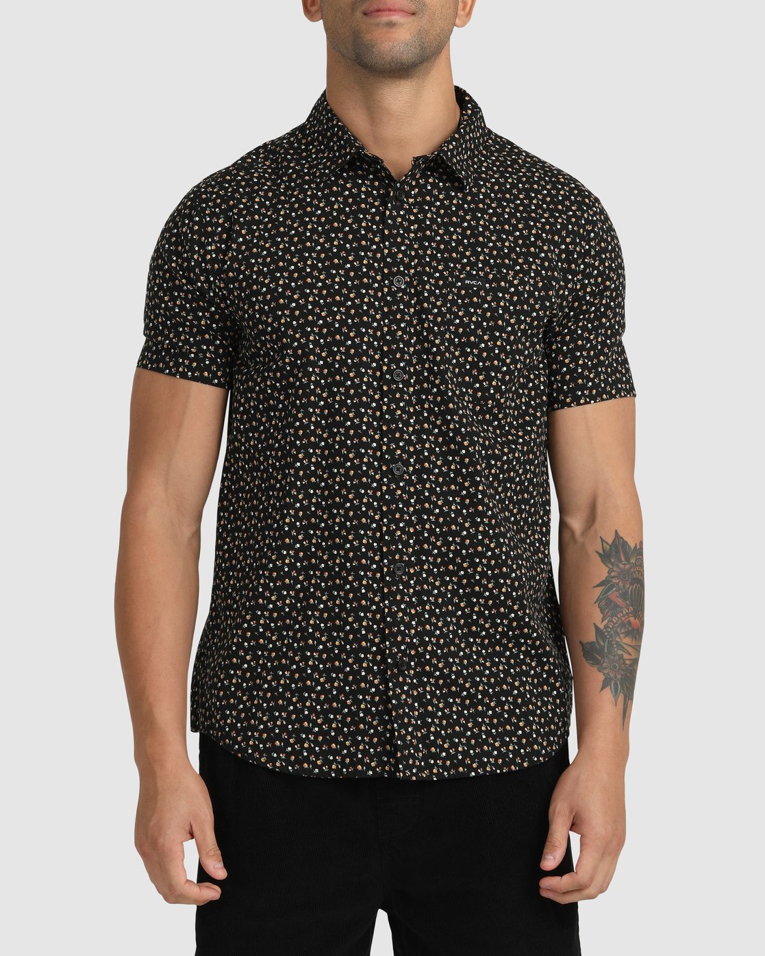RVCA Sundowner Floral Short Sleeve Shirt BLACK