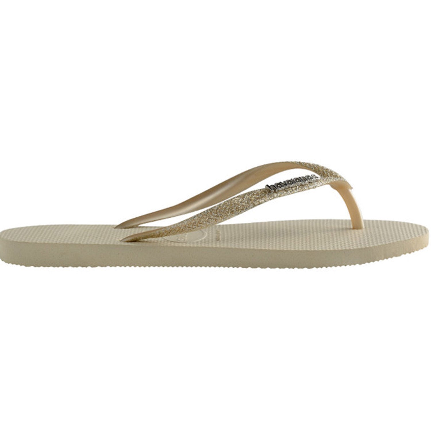 Slim Metal Logo Glitter Thongs Beige