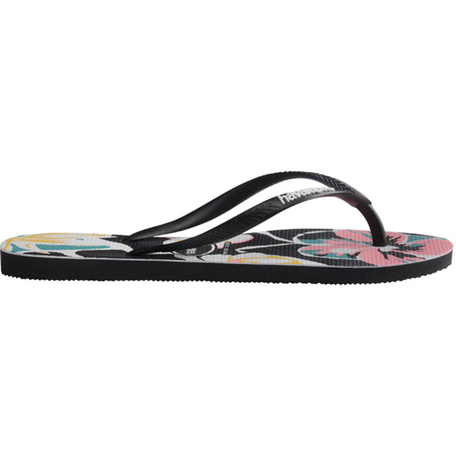 Slim Print Floral Thongs Black