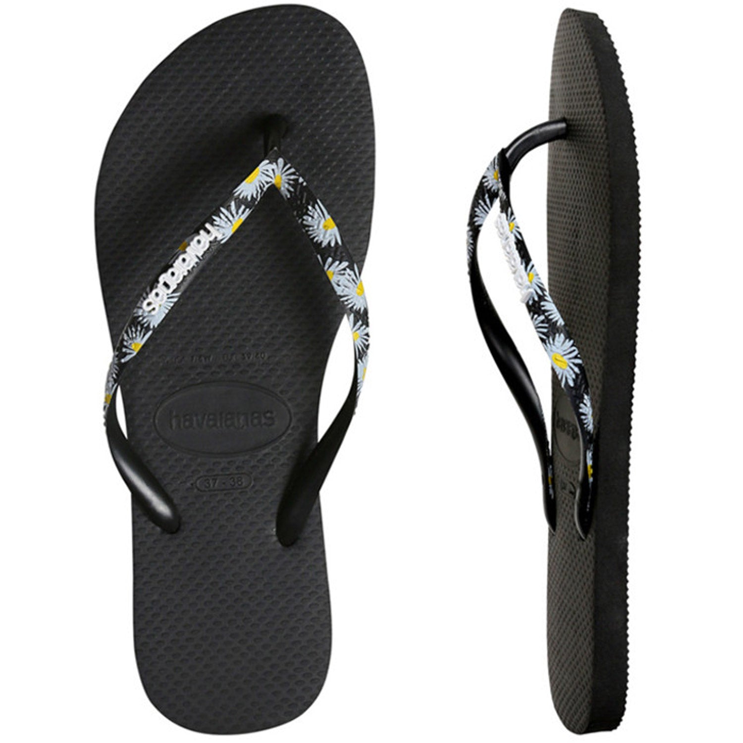 Slim Printed Strap Thongs Black Silver