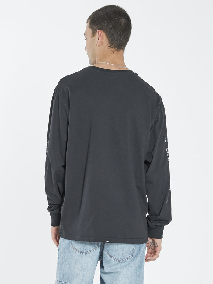 Thrills Forget Me Not Merch Fit Long Sleeve Tee Washed Black