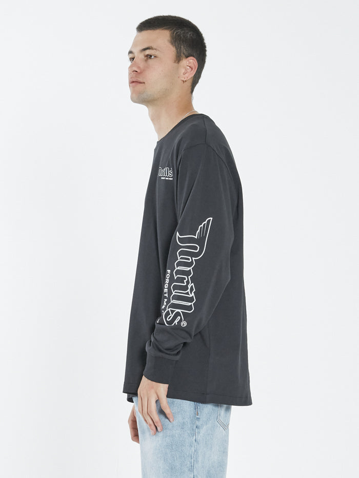 Thrills Forget Me Not Merch Fit Long Sleeve Tee Washed Black