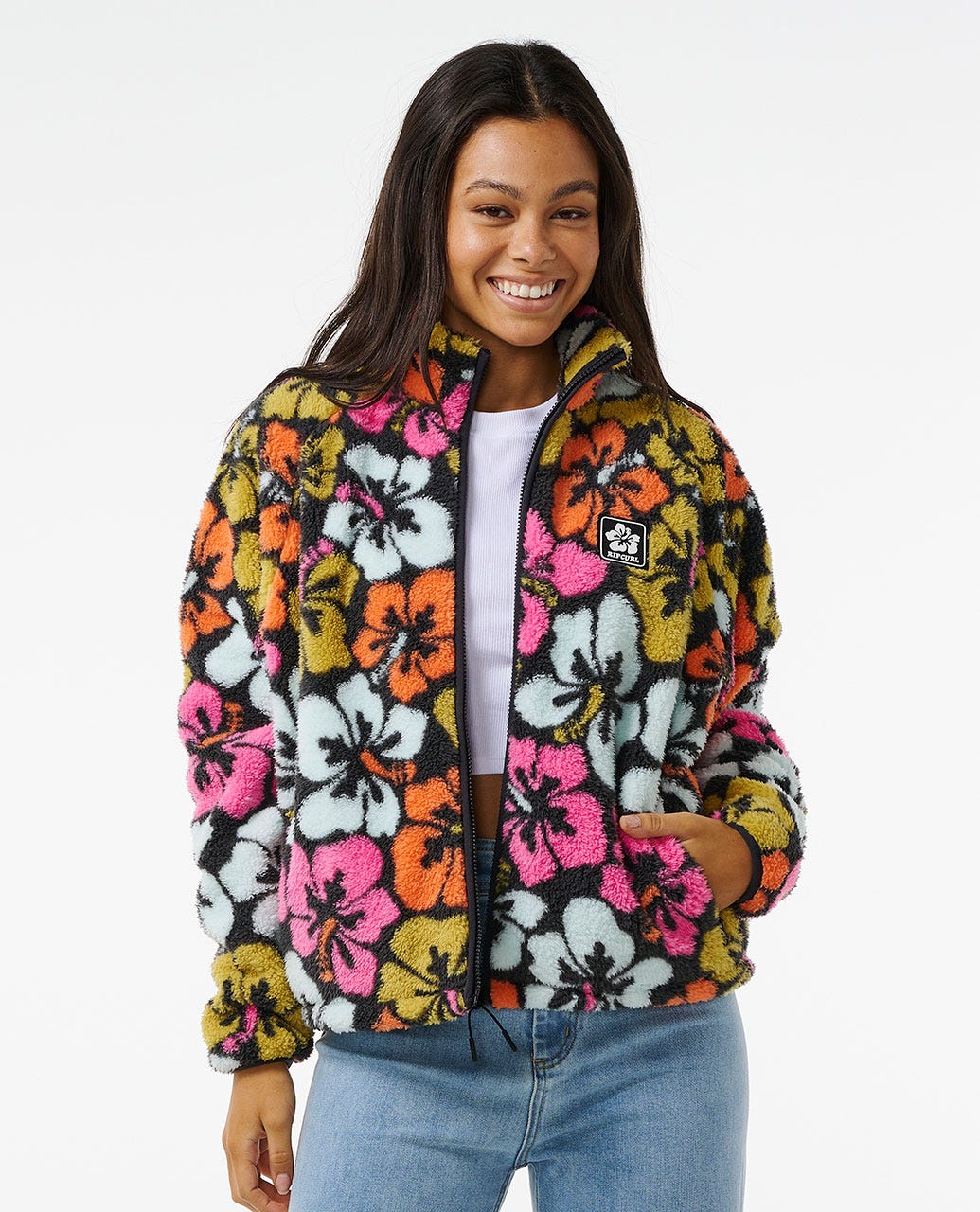 Hibiscus Heat Polar Fleece Zip Through