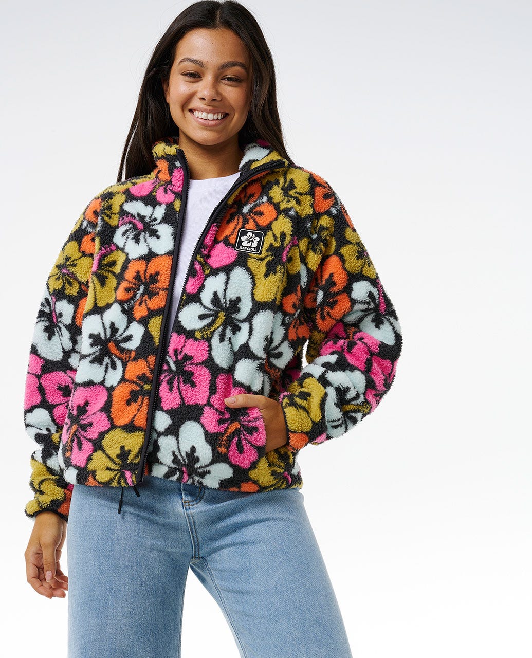 Hibiscus Heat Polar Fleece Zip Through