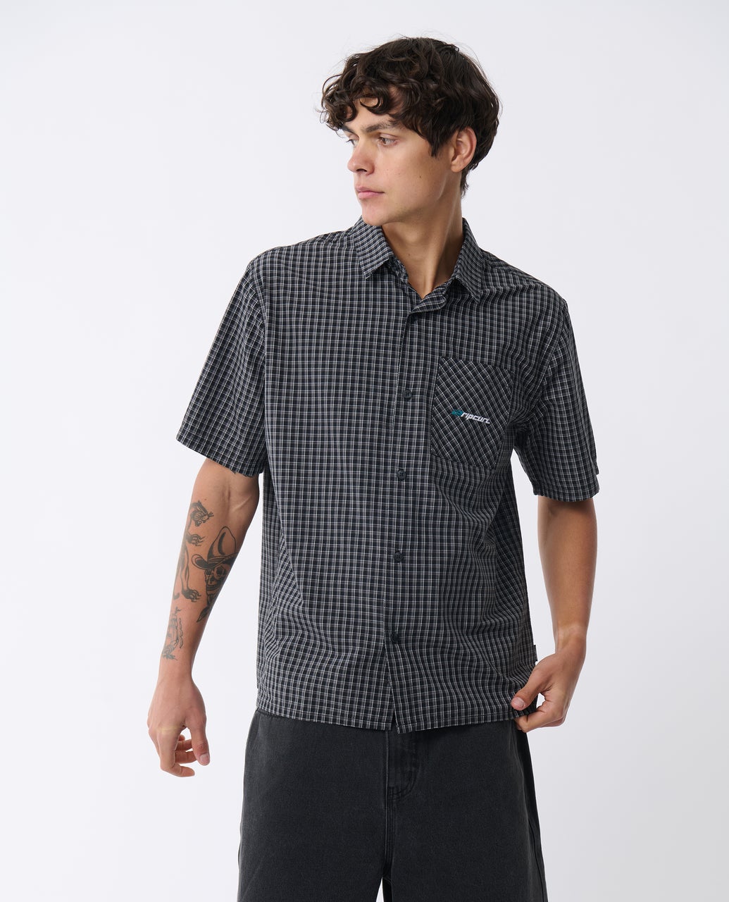 Archive Check Short Sleeve Shirt Black - Image 1