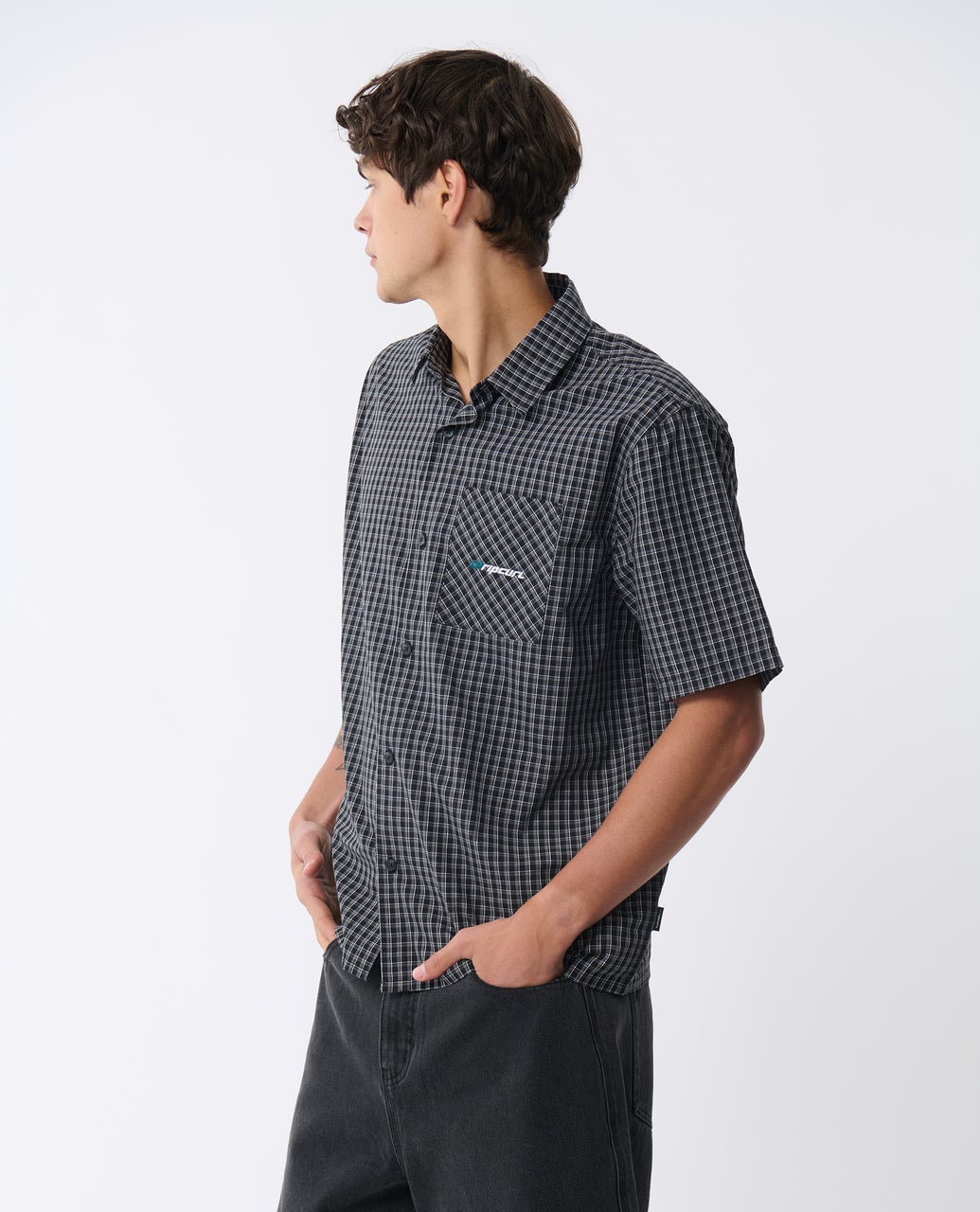 Archive Check Short Sleeve Shirt Black - Image 2