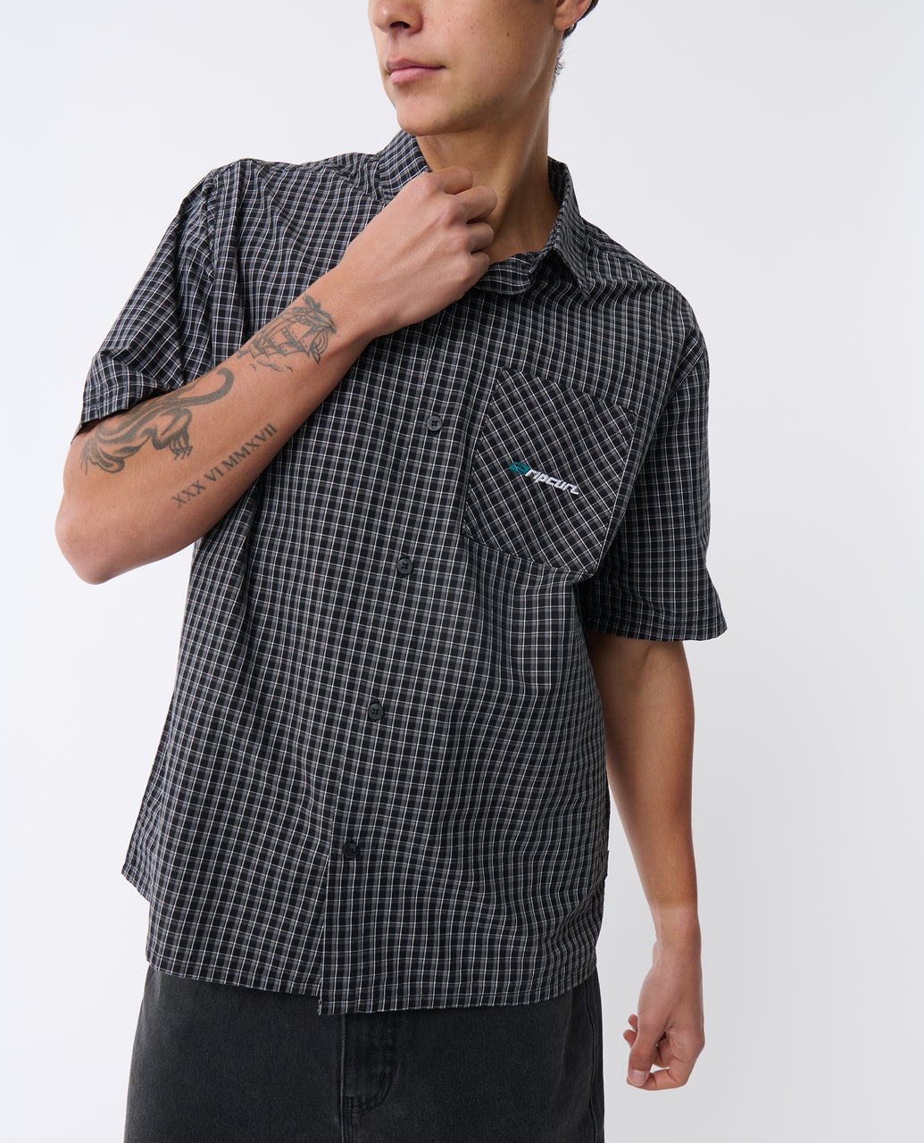 Archive Check Short Sleeve Shirt Black - Image 6