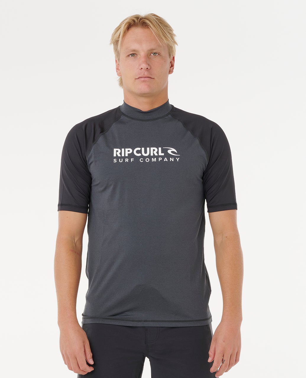Mens Shock UPF50 Short Sleeve Rash Vest Black Marle - Image 1