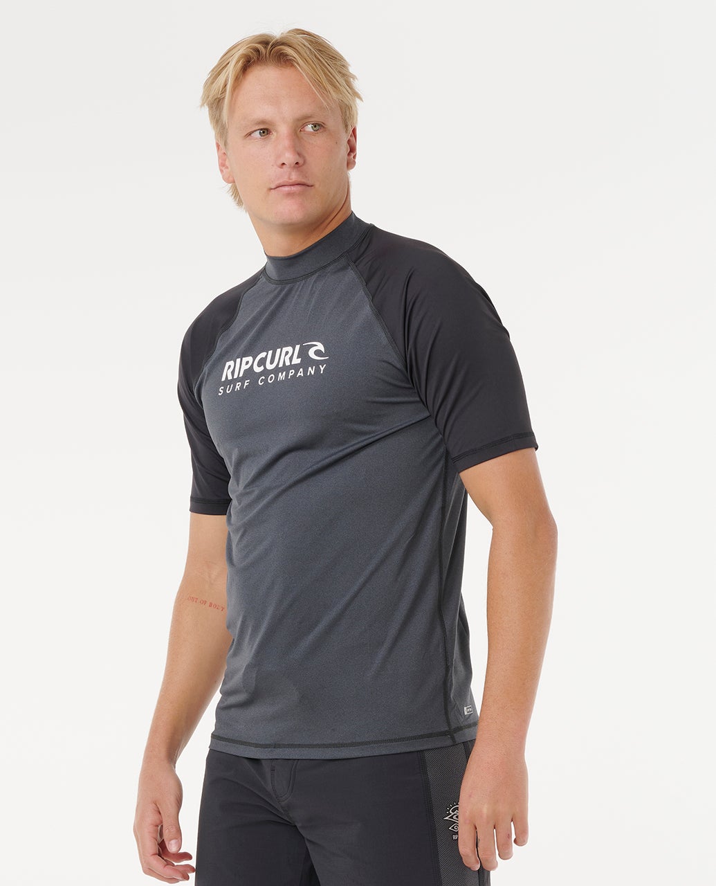 Mens Shock UPF50 Short Sleeve Rash Vest Black Marle - Image 2