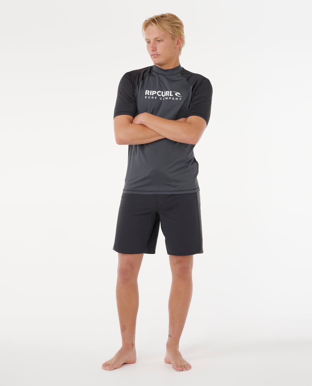 Mens Shock UPF50 Short Sleeve Rash Vest Black Marle - Image 4