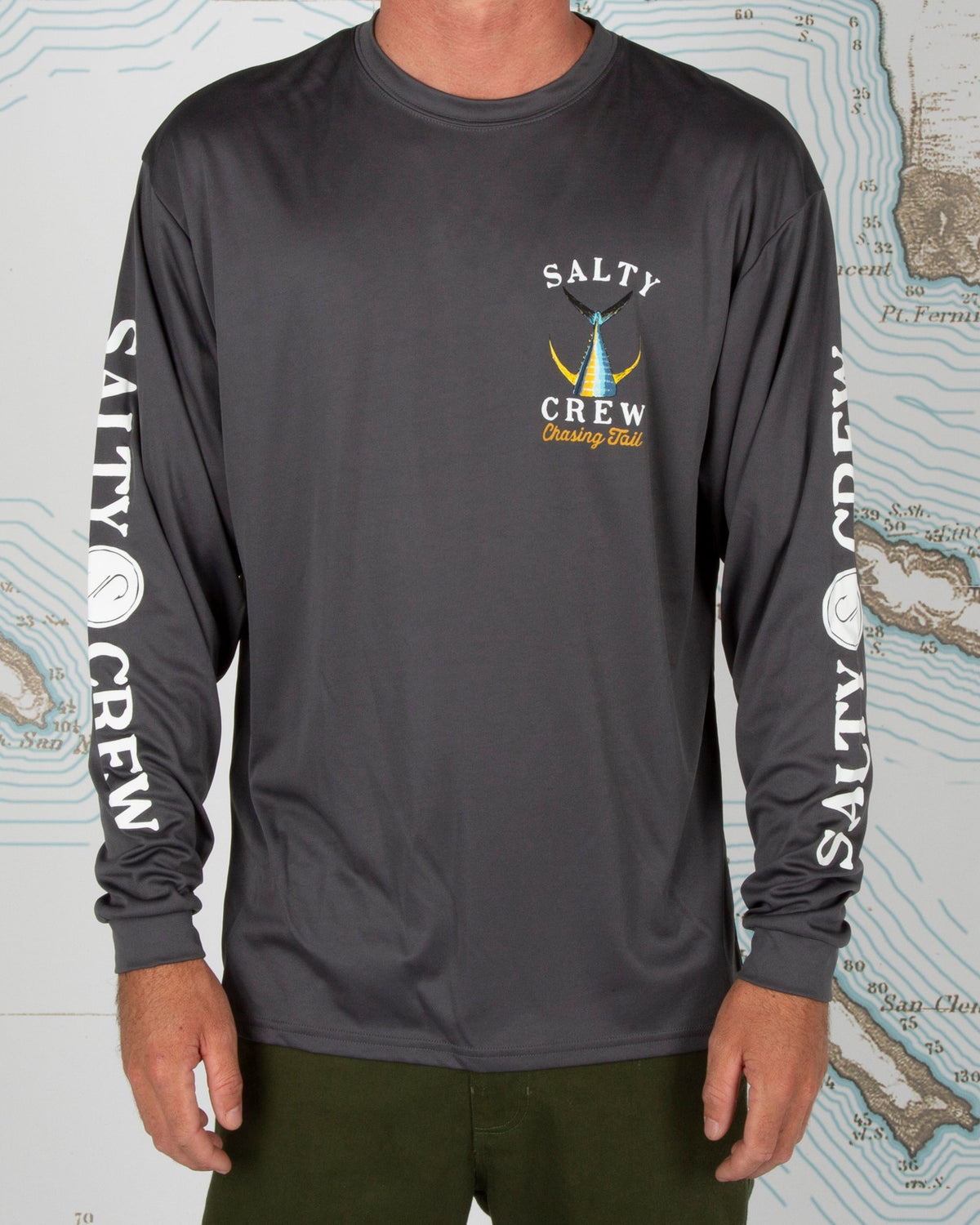 Mens Tailed Long Sleeve T Shirt Charcoal - Image 3