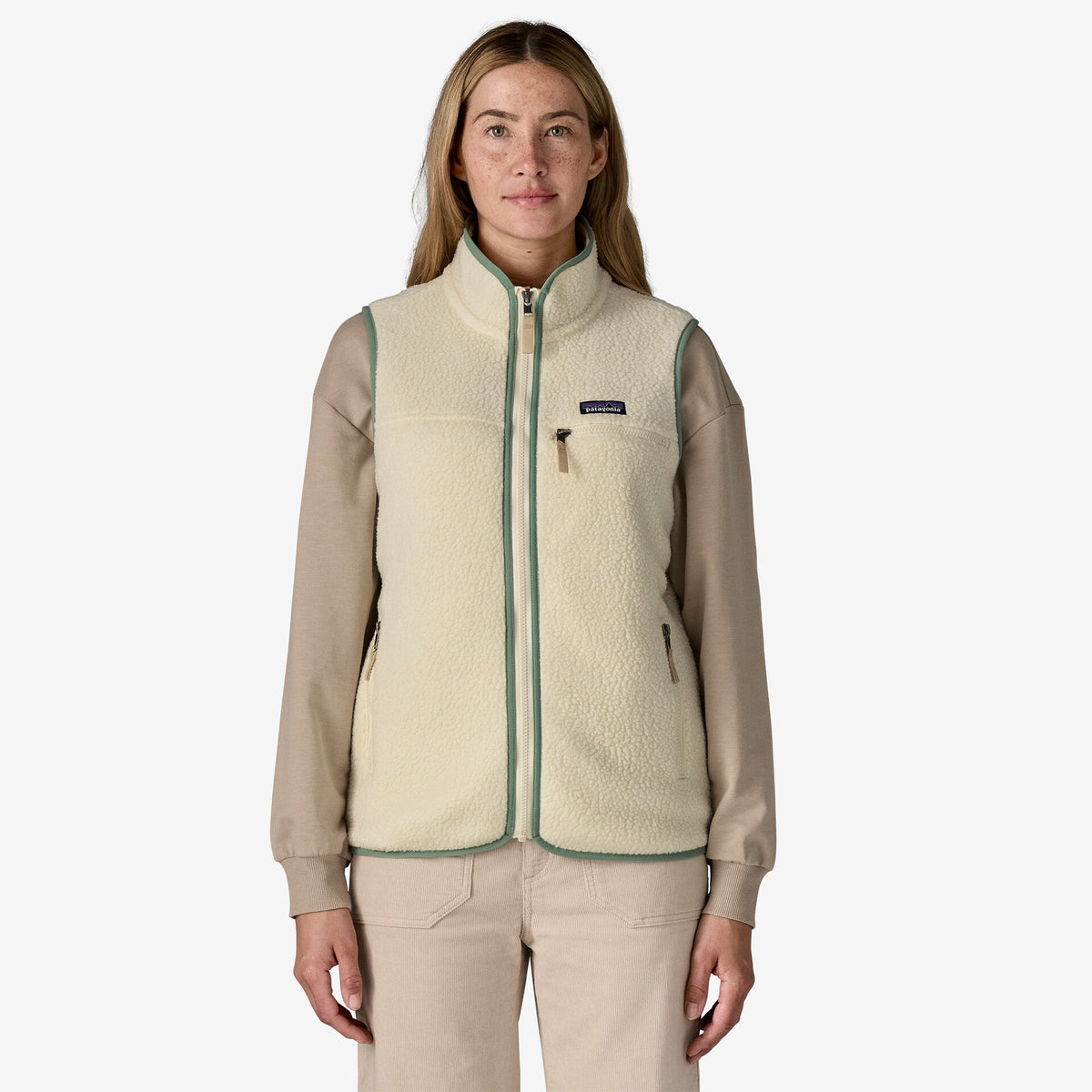 Womens Retro Pile Vest Natural / Ellwood Green - Image 2